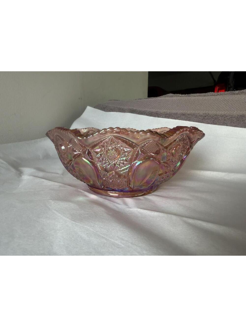 LE Smith Carnival Glass Vintage Pink Bowl Iridescent Colorful MINT!